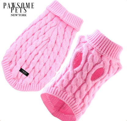 Pink Cable Knit Dog & Cat Sweater | Warm Turtleneck for Cold Weather Walks