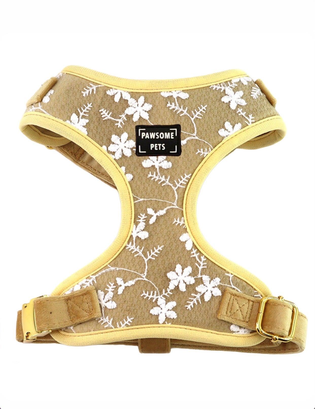 Golden Floral Adjustable Dog & Cat Harness | Lightweight Neoprene with Mesh Padding