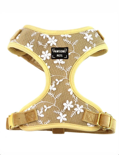 Golden Floral Adjustable Dog & Cat Harness | Lightweight Neoprene with Mesh Padding