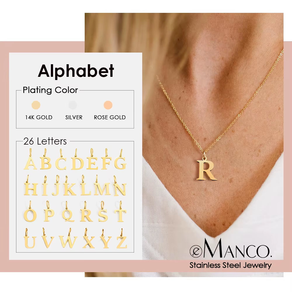 Emanco Initial Necklace O Chain Stainless Steel Name Necklace DIY Alphabet Accessories A-Z