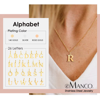 Emanco Initial Necklace O Chain Stainless Steel Name Necklace DIY Alphabet Accessories A-Z