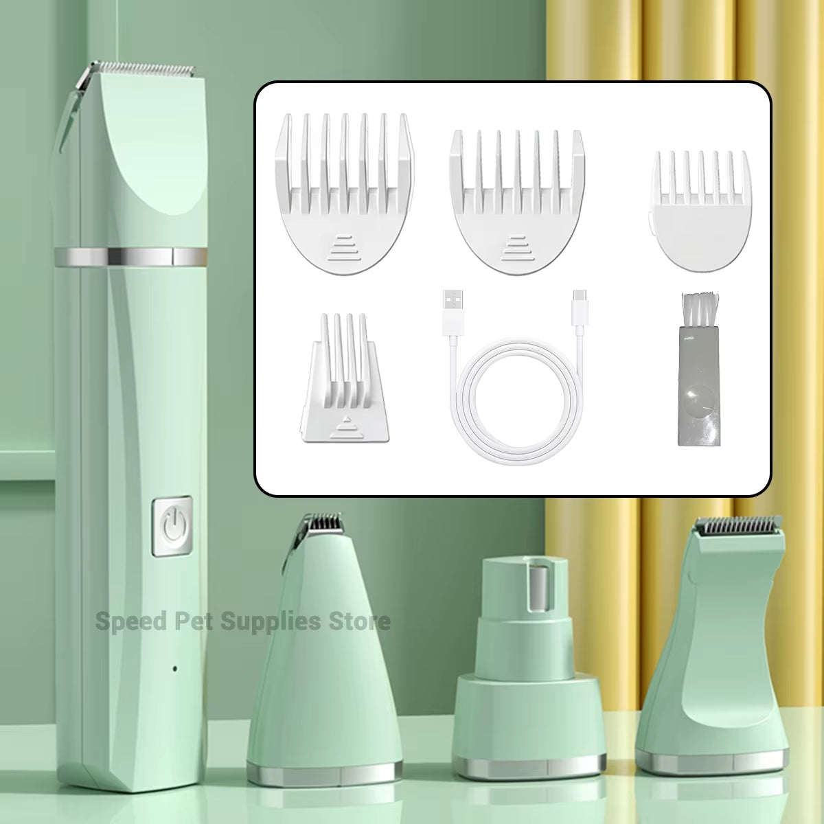 4-In-1 Pet Grooming and Care Set 4Different Blades Pet Hair Shaver Low Noise Pet Clippers Rechargeable Cordless Safe Dog Trimmer