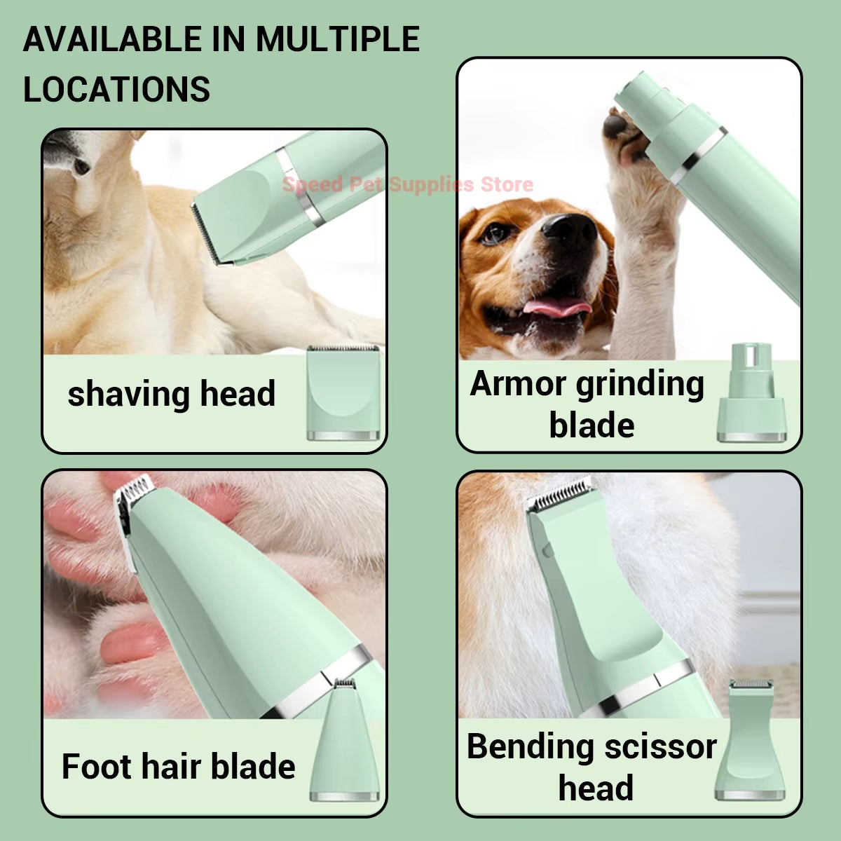 4-In-1 Pet Grooming and Care Set 4Different Blades Pet Hair Shaver Low Noise Pet Clippers Rechargeable Cordless Safe Dog Trimmer