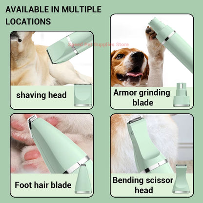 4-In-1 Pet Grooming and Care Set 4Different Blades Pet Hair Shaver Low Noise Pet Clippers Rechargeable Cordless Safe Dog Trimmer