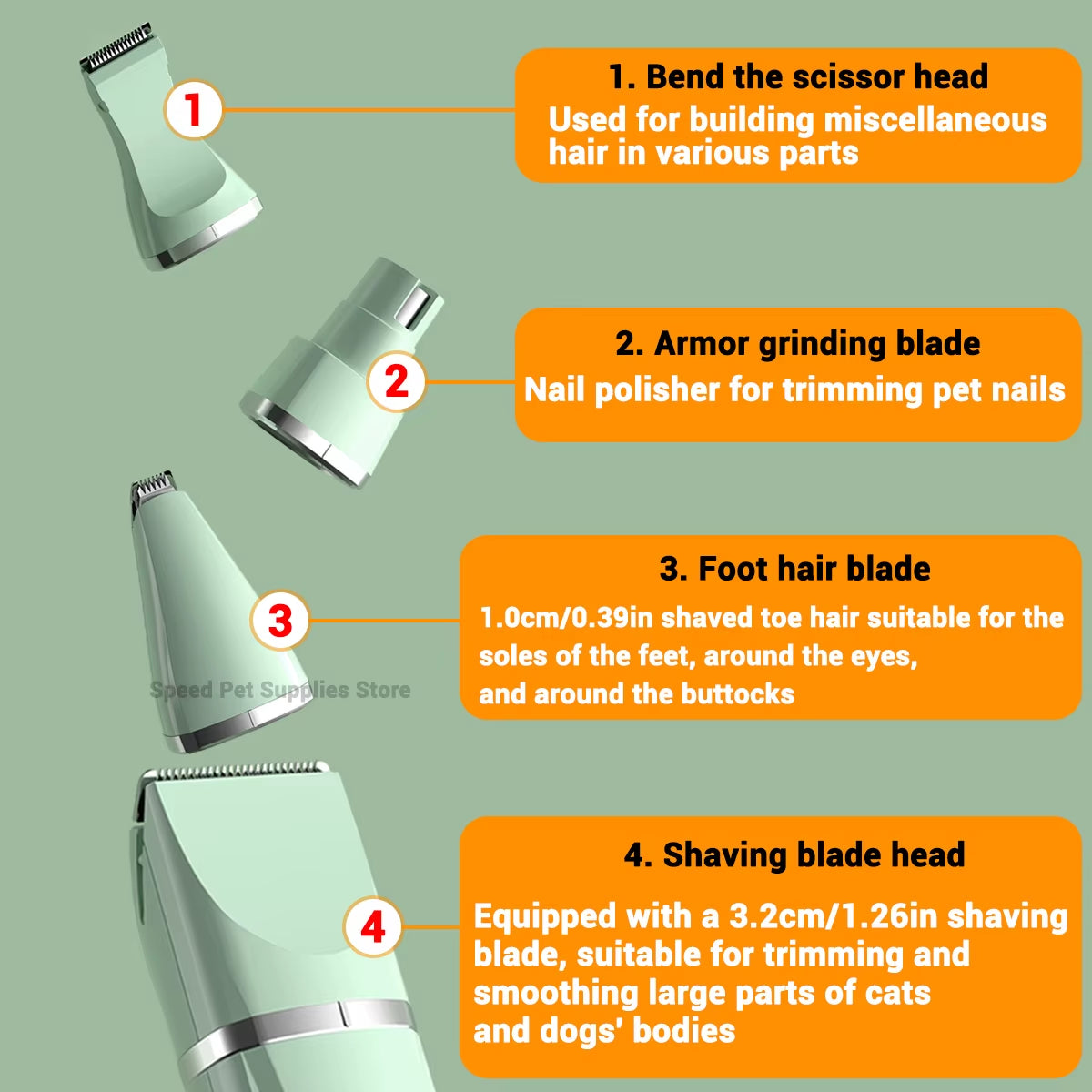 4-In-1 Pet Grooming and Care Set 4Different Blades Pet Hair Shaver Low Noise Pet Clippers Rechargeable Cordless Safe Dog Trimmer